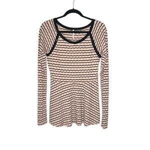 FREE PEOPLE Wavy Stripe Pink and Black Peplum Top size Large